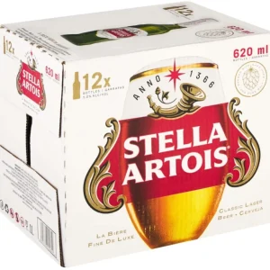 Stella Artois Lager Alcoholic Beer Bottle (5% Alcohol, Pack of 12x 620 ml)