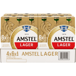 Amstel Slow Brewed Extra Matured Lager Alcoholic Beer Bottle (5% Alcohol, Pack of 24 x 330 ml)