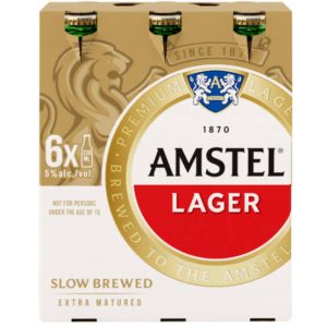 Amstel Slow Brewed Extra Matured Lager Alcoholic Beer Can (5% Alcohol, Pack of 6 x 330 ml)