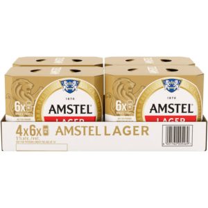 Amstel Premium Lager Alcoholic Beer Can (5% Alcohol, Pack of 24x 500 ml)