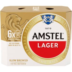 Amstel Premium Lager Alcoholic Beer Can (5% Alcohol, Pack of 6x 500 ml)