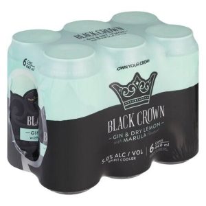 Black Crown Premium Premix Gin and Dry Lemon with Marula Cans ( Pack of 6 x 440ml, 5 Percent Alcohol Volume)