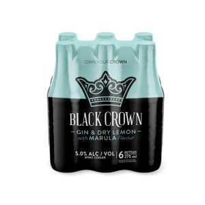 Black Crown Premium Premix Gin and Dry Lemon with Marula Bottle ( Pack of 6 x 275ml, 5 Percent Alcohol Volume)