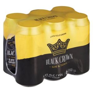 Black Crown Premium Premix Gin and Tonic Alcoholic Beverage ( Pack of 6 x 440ml Cans, 5 Percent Alcohol Volume )
