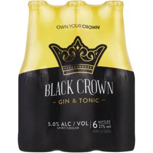 Black Crown Premium Premix Gin and Tonic Alcoholic Beverage ( Pack of 6 x 275 ml Bottles , 5 Percent Alcohol Volume )