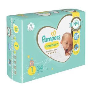 Pampers Premium Care Disposable Nappies Size 1 (Pack of 1 x 34)