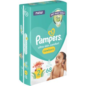 Pampers Newborn Disposable Nappies Size 2 (Pack of 1 x 68)