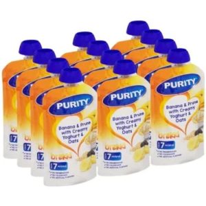 Purity Banana & Prune With Creamy Yoghurt & Oats Bananas Infant Fruit Food  (100 g, Pack of 12)
