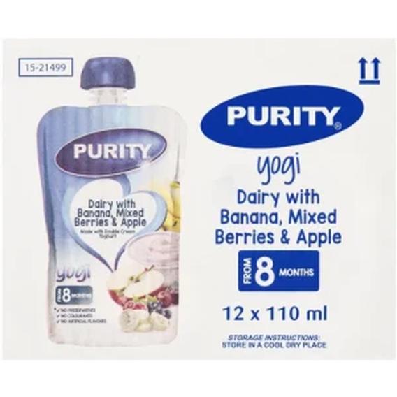 Purity Dairy with Banana Mixed Berries & Apple Baby Food Bananas Infant Fruit Food  (110 g, Pack of 12)
