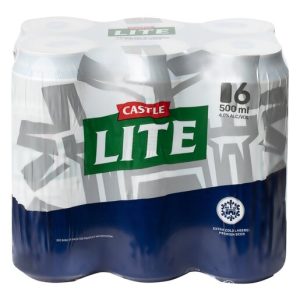 Castle Lite Lager Alcoholic Beer Can (4% Alcohol, Pack of 6x 500 ml)