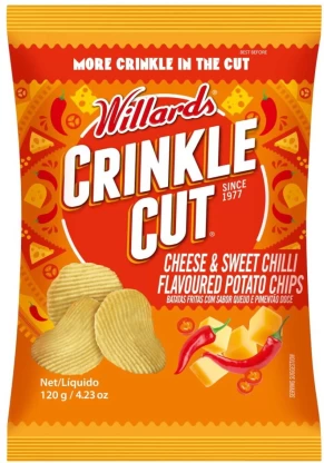 Willards Crinkle Cut Cheese & Sweet Chilli Flavoured Potato Chips (1 x 120 g) | Shop Online
