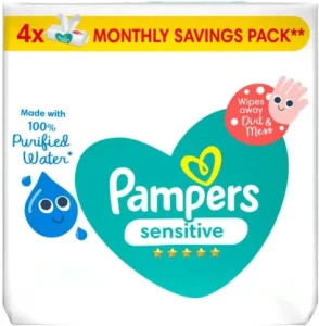 Pampers Sensitive Wipes 100% Purified Water Wipes (Pack of 4 x 56 Wipes)