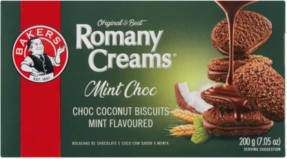 Bakers Romany Creams Mint Choc Coconut Biscuit Cream Filled Biscuit (200 g) | Shop Online