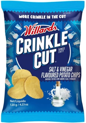Willards Crinkle Cut Salt & Vinegar Flavoured Potato Chips (1 x 120 g) | Shop Online