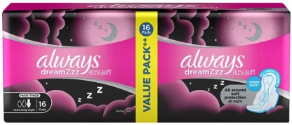 Always Dreamzzz Airy Soft Maxi Thick Sanitary Pad  (Pack of 16)