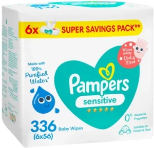 Pampers Sensitive Wipes 100% Purified Water Wipes (Pack of 6 x 56 Wipes)