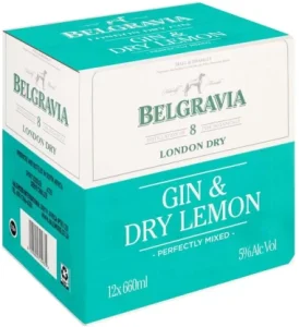 Belgravia Gin & Dry Lemon Bottle (Pack of 12 x 660ml, 5 Percent Alcohol)