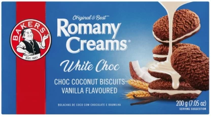 Bakers Romany Creams White Choc Coconut Biscuit Cream Filled Biscuit (200 g) | Shop Online
