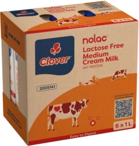 Clover Nolac Lactose Free Medium Fat Milk, Milk Flavour (6 x 1 L) | Shop Online