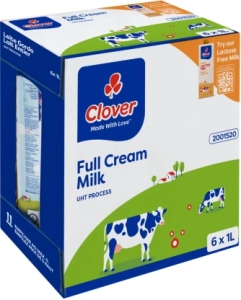 Clover Full Cream Long Life Milk, Plain Flavour (6 x 1 L) | Shop Online