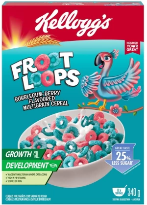 Kellogg's Froot Loops Bubblegum-Berry Flavoured Multigrain Cereal Box  (340 g)