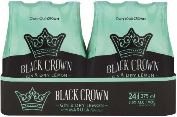 Black Crown Premium Premix Gin and Dry Lemon with Marula Bottle ( Pack of 24 x 275ml, 5 Percent Alcohol Volume)
