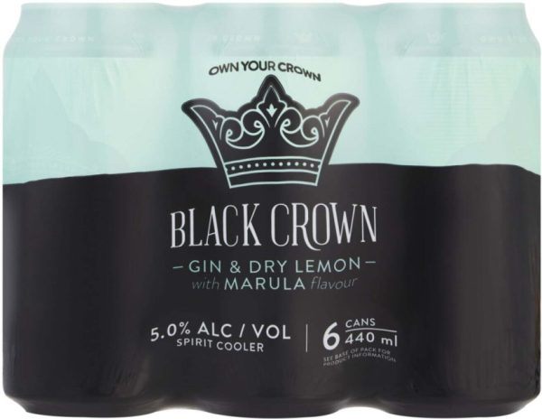Black Crown Premium Premix Gin and Dry Lemon with Marula Cans ( Pack of 6 x 440ml, 5 Percent Alcohol Volume) | Shop Online