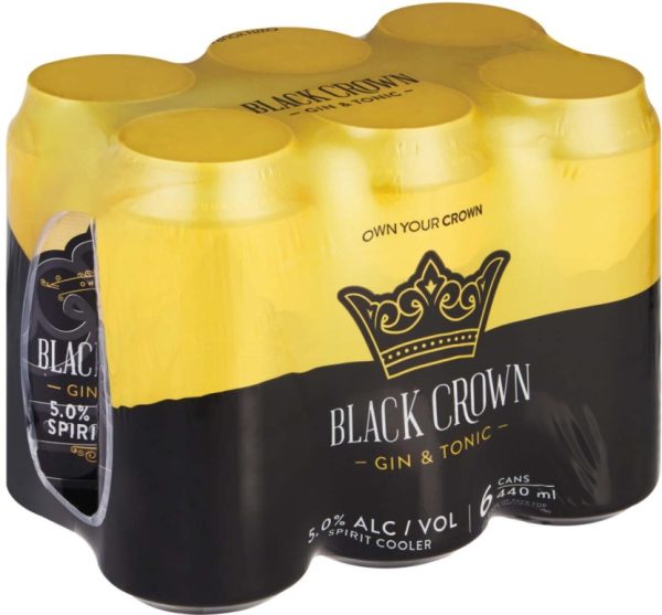 Black Crown Premium Premix Gin and Tonic Alcoholic Beverage ( Pack of 6 x 440ml Cans, 5 Percent Alcohol Volume ) | Shop Online