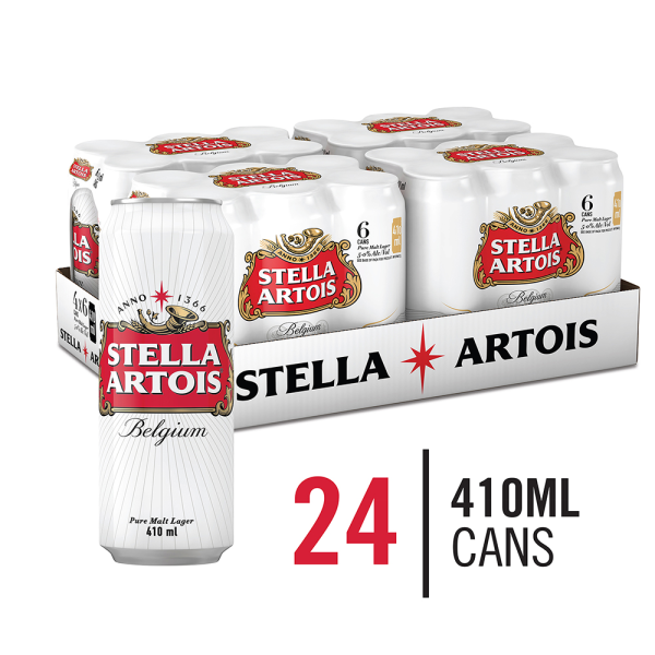 Stella Artois Lager Beer (5% Alcohol, Pack of 24x 410 ml) | Shop Online