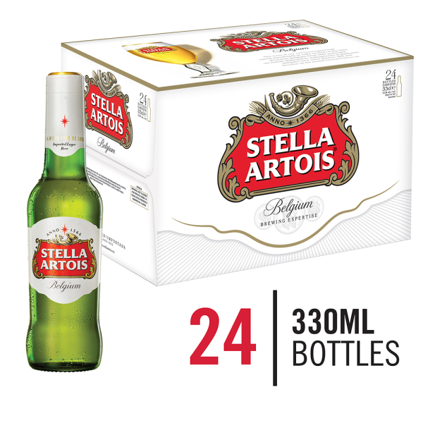 Stella Artois Lager Alcoholic Beer Bottle (5% Alcohol, Pack of 24x 330 ml) | Shop Online