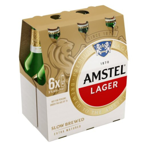 Amstel Slow Brewed Extra Matured Lager Alcoholic Beer Bottle (5% Alcohol, Pack of 6 x 330 ml) | Shop Online