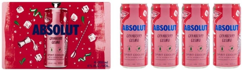 Absolut Cranberry Cosmo Cooler Spirit Premix  (Pack of 4 x 300 ml) | Shop Online - Image 3