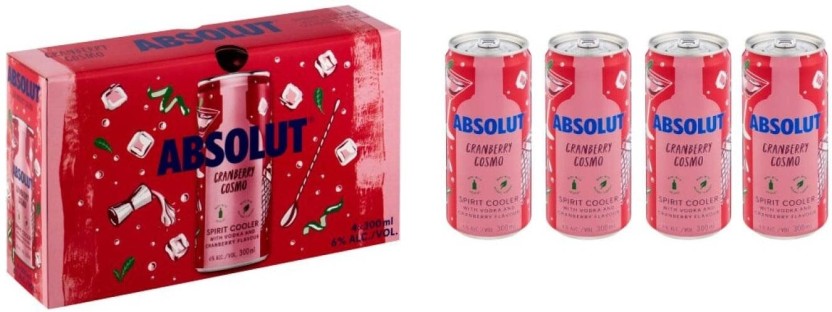 Absolut Cranberry Cosmo Cooler Spirit Premix  (Pack of 4 x 300 ml) | Shop Online