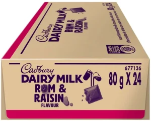 Cadbury Dairy Rum and Raisin Flavour Milk Chocolate Slabs (24 x 80 g) | Shop Online