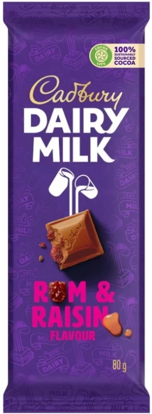 Cadbury Dairy Rum and Raisin Flavour Milk Chocolate Slabs (80 g) | Shop Online