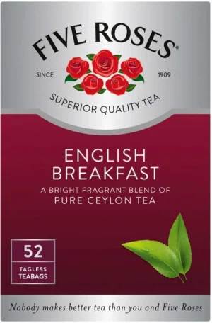 Five Roses English Breakfast Pure Ceylon Black Tea Box (52 Bags) | Shop Online