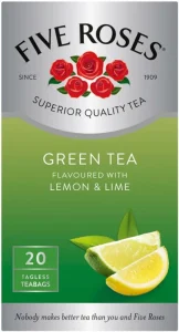 Five Roses Lemon & Lime Flavoured Green Tea Box (20 Bags) | Shop Online
