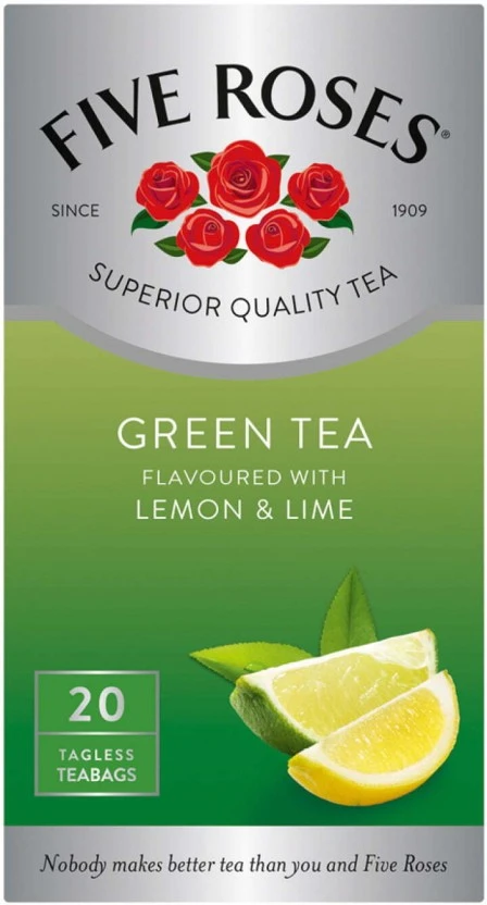 Five Roses Lemon & Lime Flavoured Green Tea Box (20 Bags) | Shop Online