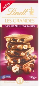 Lindt Les Grandes 34% Hazelnuts & Raisin Milk Chocolate Bars (150 g) | Shop Online
