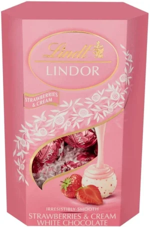Lindt Lindor Irresistibly Smooth Strawberries and Cream White Chocolate Milk Bars (200 g) | Shop Online