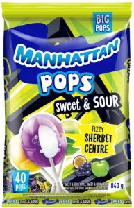 Manhattan Fizzy Sweet & Sour Lollipop (Pack of 1 x 840 g) | Shop Online
