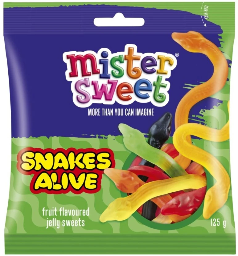 Mister Sweet Snakes Alive Fruit Jelly Sweets (Pack of 1 x 125 g) | Shop Online