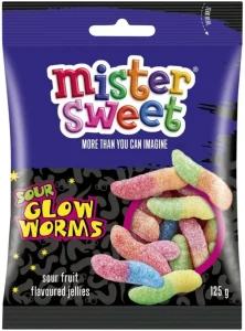 Mister Sweet Sour Glow Worms Fruit Candy (Pack of 1 x 125 g) | Shop Online