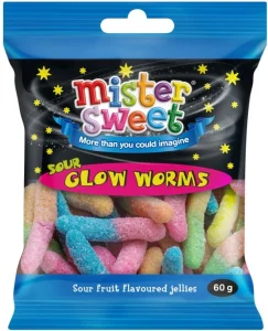 Mister Sweet Sour Glow Worms Fruit Candy (Pack of 24 x 60 g) | Shop Online