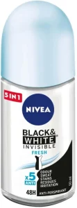 Nivea 5 in 1 Black & White Invisible Fresh Roll-On Deodorant – For Women (50 ml Pack of 6) | Shop Online