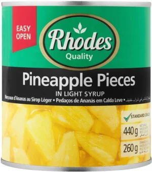 Rhodes Pineapple Pieces in Light Syrup Fruits (440 g Pack of 12) | Shop Online