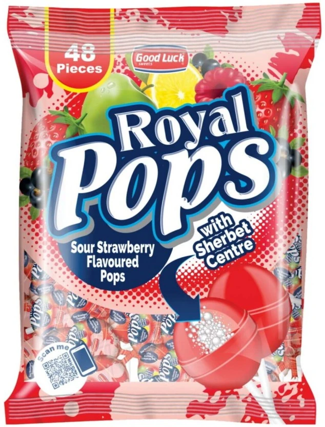 Royal Pops Royal Pops Sour Strawberry Lollipop (Pack of 1 x 48 pieces) | Shop Online