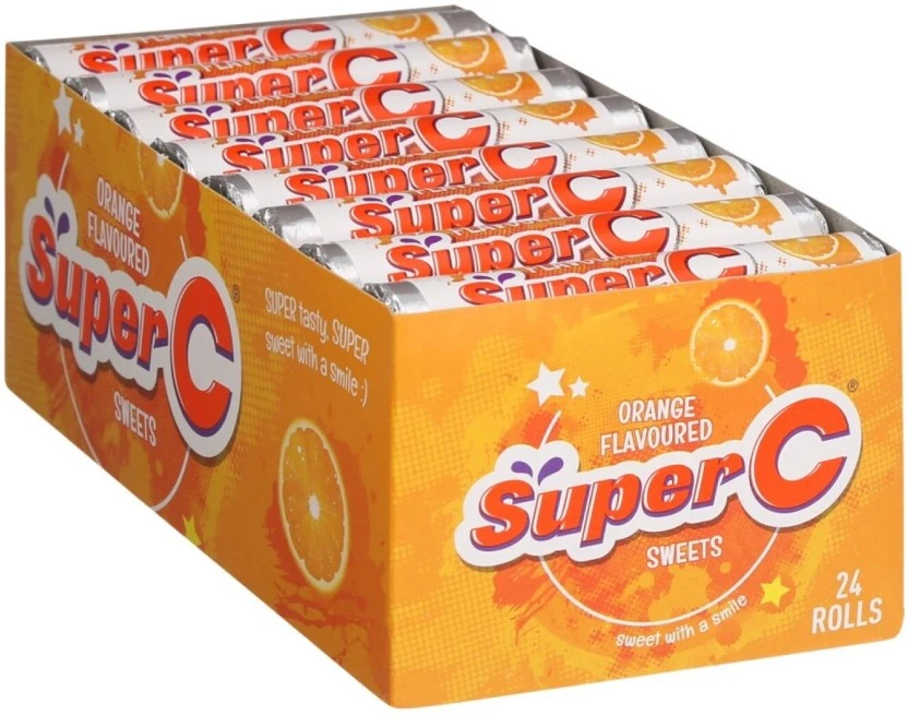 Super C Candy Rolls Orange Sweets (Pack of 24 x 36.9 g) | Shop Online