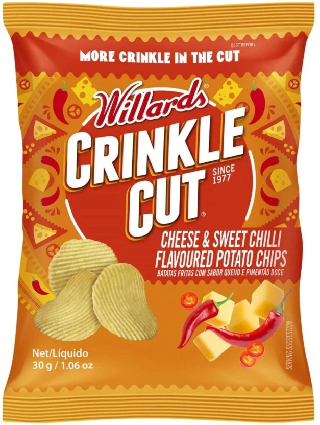 Willards Crinkle Cut Cheese & Sweet Chilli Flavoured Potato Chips (1 x 30 g) | Shop Online