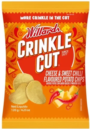 Willards Crinkle Cut Cheese & Sweet Chilli Flavoured Potato Chips (20 x 120 g) | Shop Online